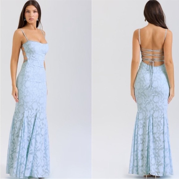HOUSE OF CB 'Joan' Bluebell Lace Up Back Maxi Dress NWOT Size XS - Picture 10 of 16